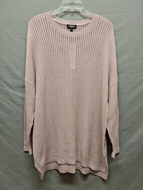 Express Sweater Womens XL Pink Open Knit Pullover Drop Shoulder Side Slits